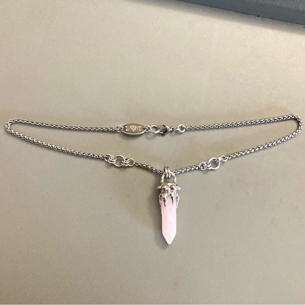 Natural Rose quartz crystal gemstone boho goth stone  charm necklace - Picture 12 of 14